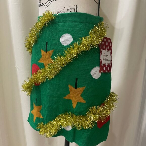 CHRISTMAS TREE TINSEL FETCHING KNIT MINI SKIRT GIGGLE BELL HOLIDAYS SIZE SMALL - Picture 9 of 11